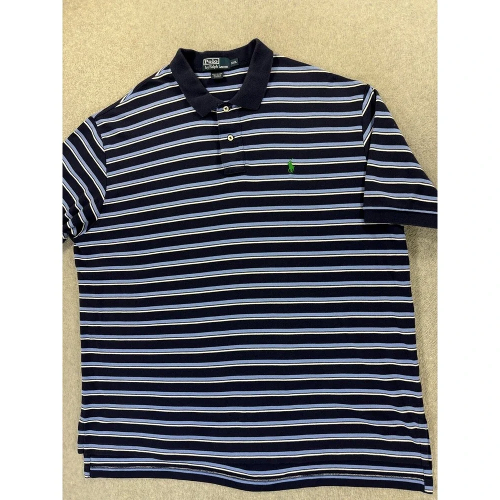 Polo Ralph Lauren 100% Cotton Striped S/S Polo Shirt (Men's 2XL) Blue‎